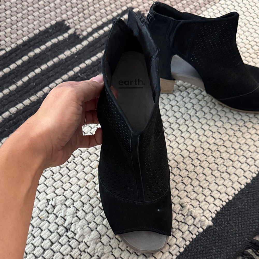 Earth Black Peep-Toe Heeled Boots - Picture 3 of 5